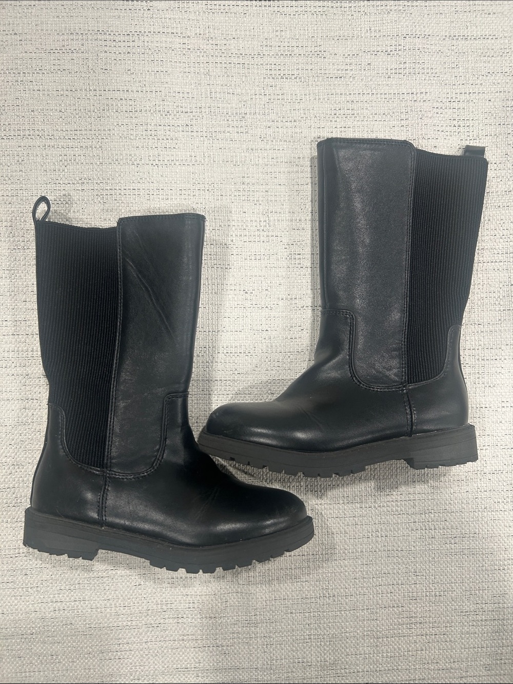 Black Leather Chelsea Lug Boots